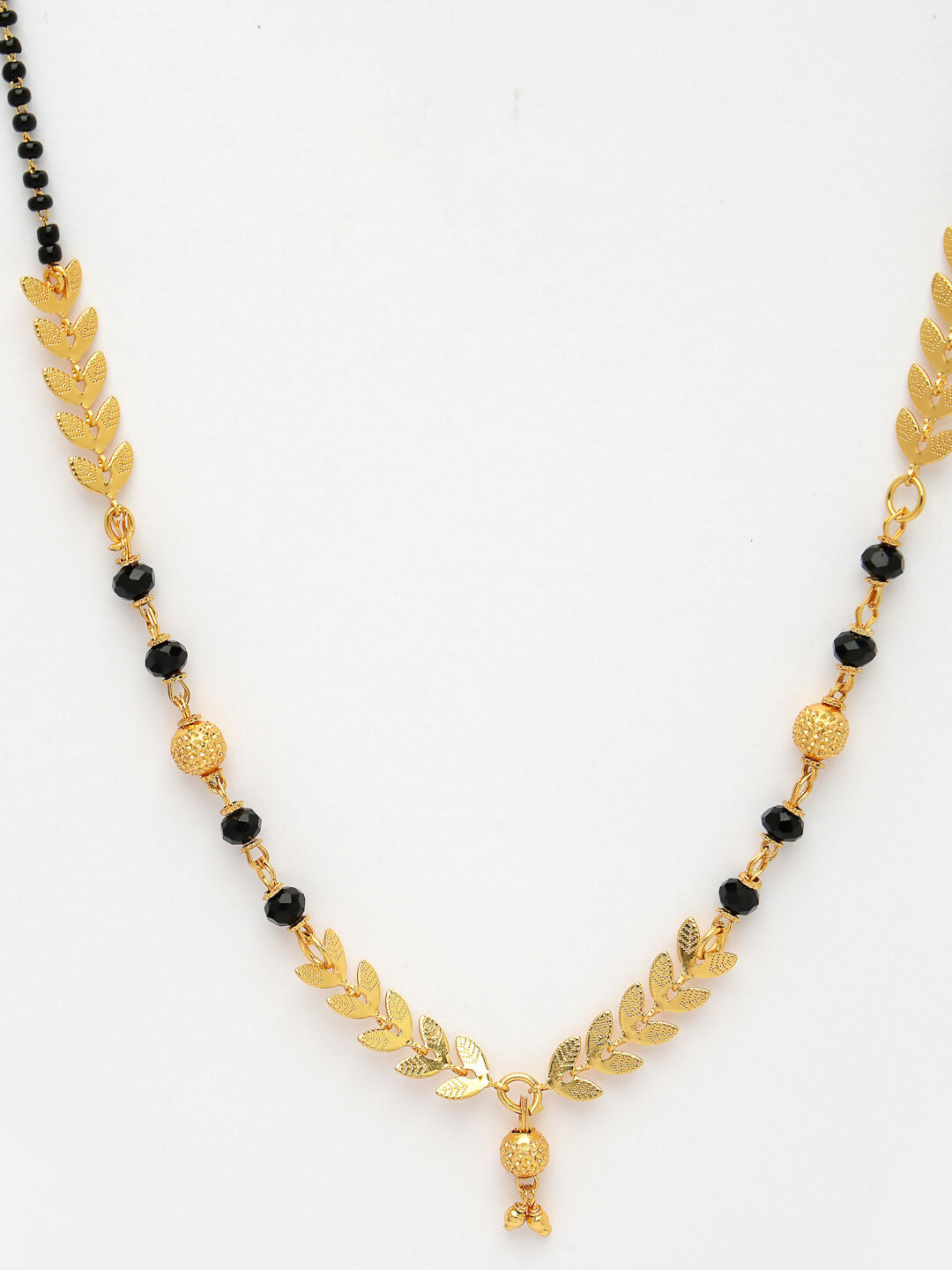 NVR Women's Short Mangalsutra Designs Gold-Polished & Black Beaded Mangalsutra | Grab2Buy