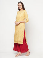 Aniyah Rayon Digital Screen Printed Golden Beige Straight Kurta | Grab2Buy