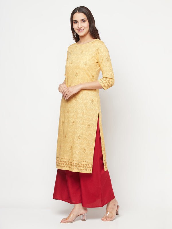 Aniyah Rayon Digital Screen Printed Golden Beige Straight Kurta | Grab2Buy