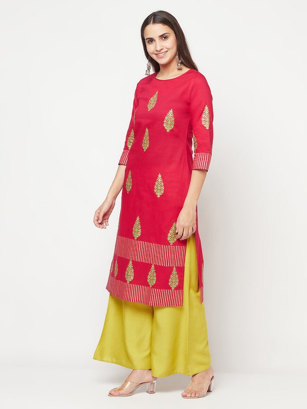 Aniyah Cotton Block Print Fuchsia Color Straight Kurta | Grab2Buy