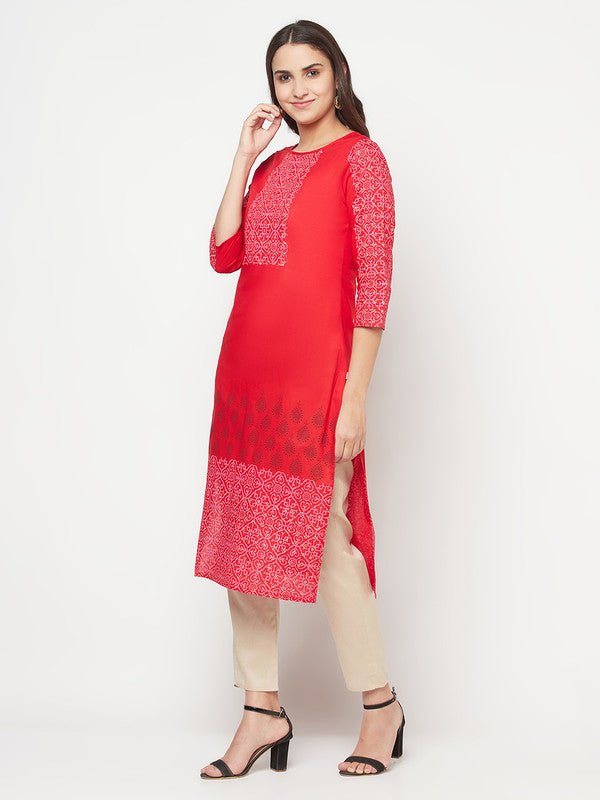 Aniyah Cotton Block Print Red Straight Kurta | Grab2Buy
