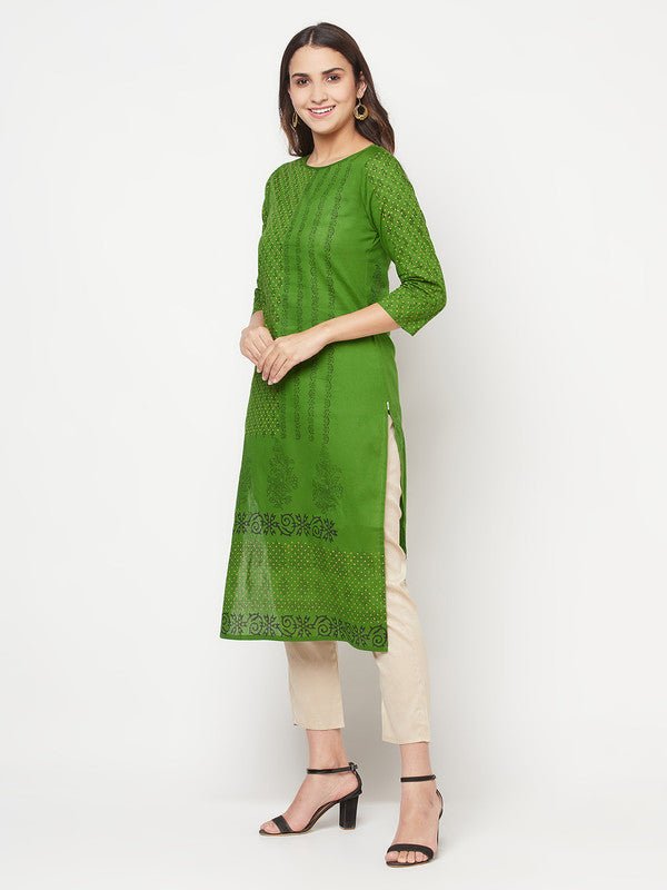 Aniyah Green Cotton Block print straight kurta | Grab2Buy