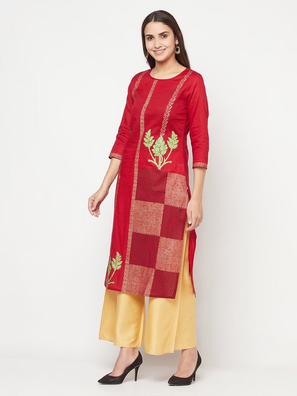 Aniyah Cotton Foil Print Maroon Straight Kurta | Grab2Buy