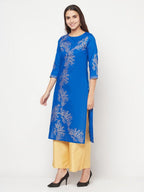 Aniyah Cotton Foil Print Royal Blue Straight Kurta | Grab2Buy