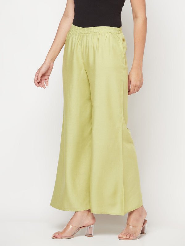 Aniyah Rayon Flared Slip-On Pista Color Palazzo | Grab2Buy