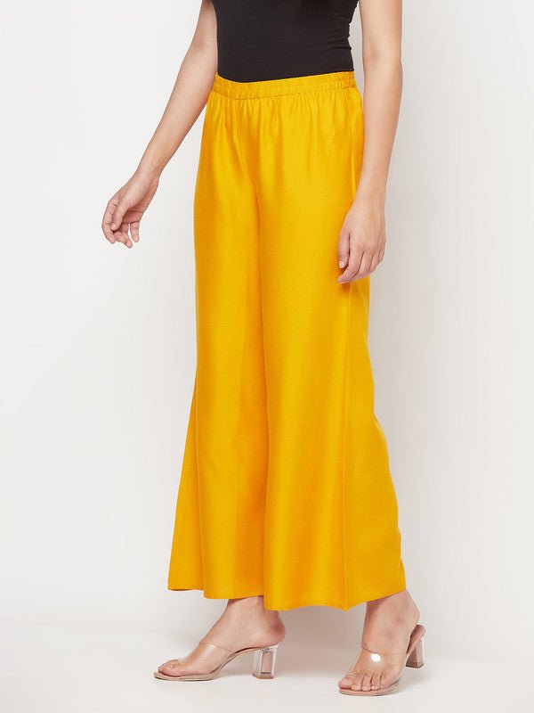 Aniyah Mustard Color Rayon Flared Slip-On Palazzo | Grab2Buy