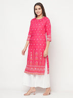 Aniyah Rayon Screen Print Fuchsia Straight Kurta | Grab2Buy