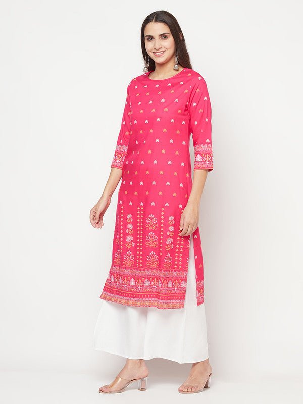 Aniyah Rayon Screen Print Fuchsia Straight Kurta | Grab2Buy