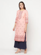 Aniyah Peach Color Rayon Digital Screen Print Straight Kurta | Grab2Buy
