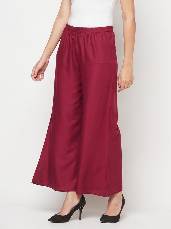 Aniyah Rayon Flared Slip-On Wine Color Palazzo | Grab2Buy