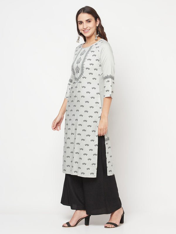 Aniyah Rayon Screen Print Light Grey Straight Kurta | Grab2Buy