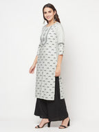 Aniyah Rayon Screen Print Light Grey Straight Kurta | Grab2Buy