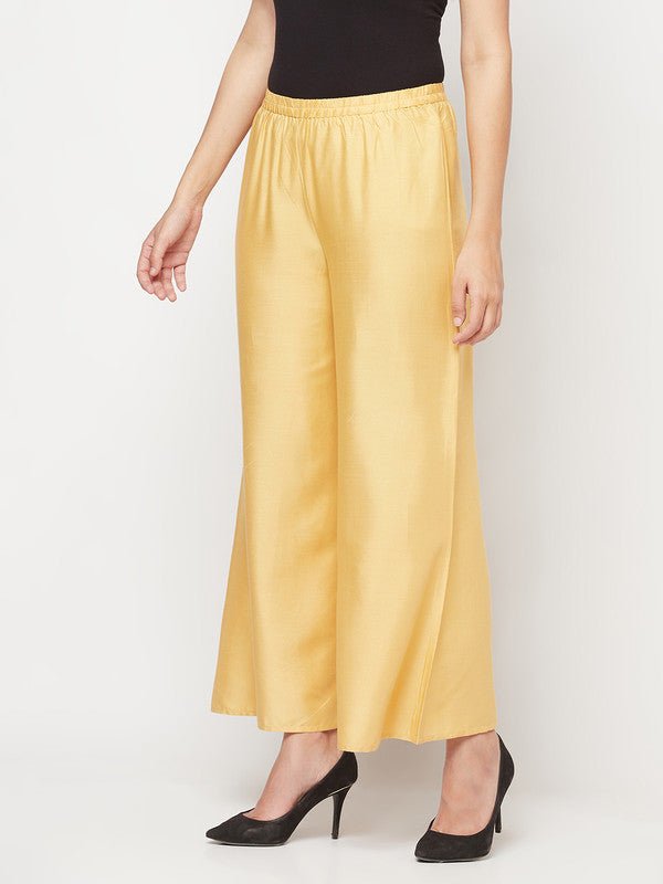 Aniyah Rayon Flared Slip-On Golden-Beige Palazzo | Grab2Buy