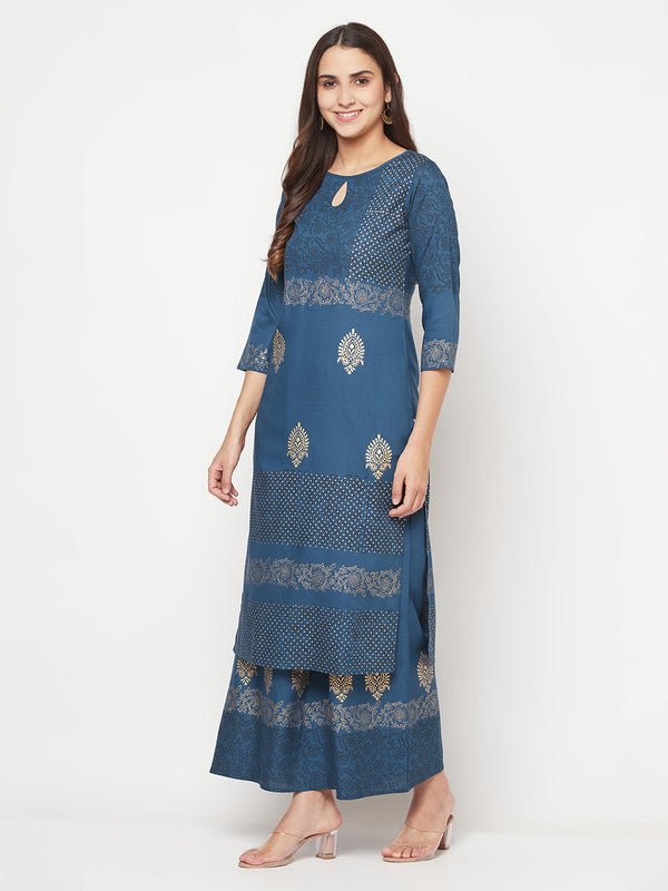 Aniyah Rayon Block Print Straight Blue Kurta | Grab2Buy