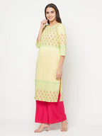 Aniyah Cotton Block Print Lemon Yellow Straight Kurta | Grab2Buy
