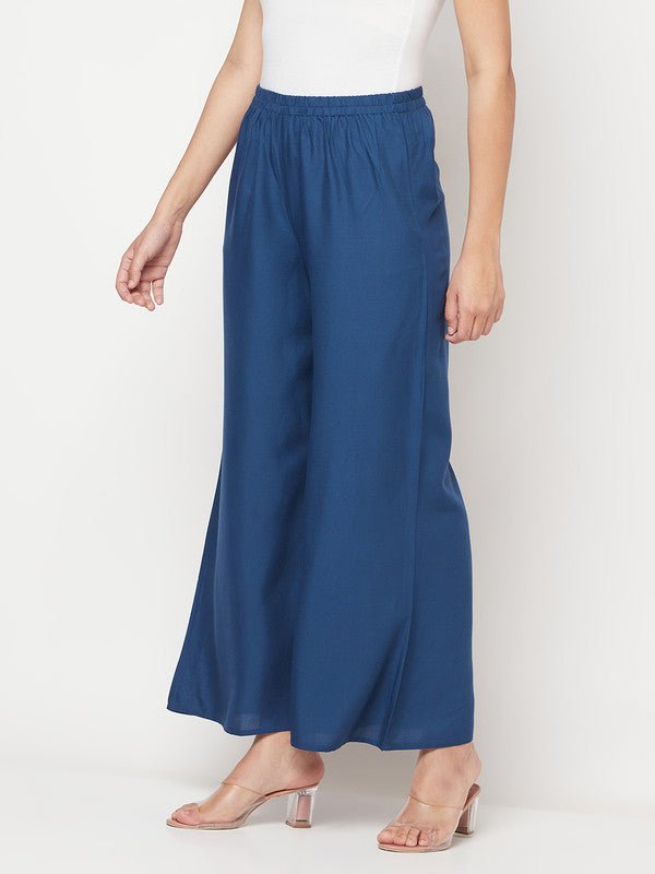 Aniyah Rayon Flared Slip-On Blue Palazzo | Grab2Buy