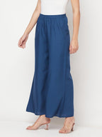 Aniyah Rayon Flared Slip-On Blue Palazzo | Grab2Buy