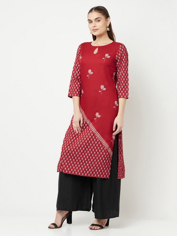 Aniyah Rayon Digital Screen Print Maroon Straight Kurta | Grab2Buy