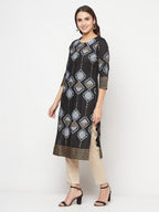 Aniyah Rayon Screen Print Black Straight Kurta | Grab2Buy