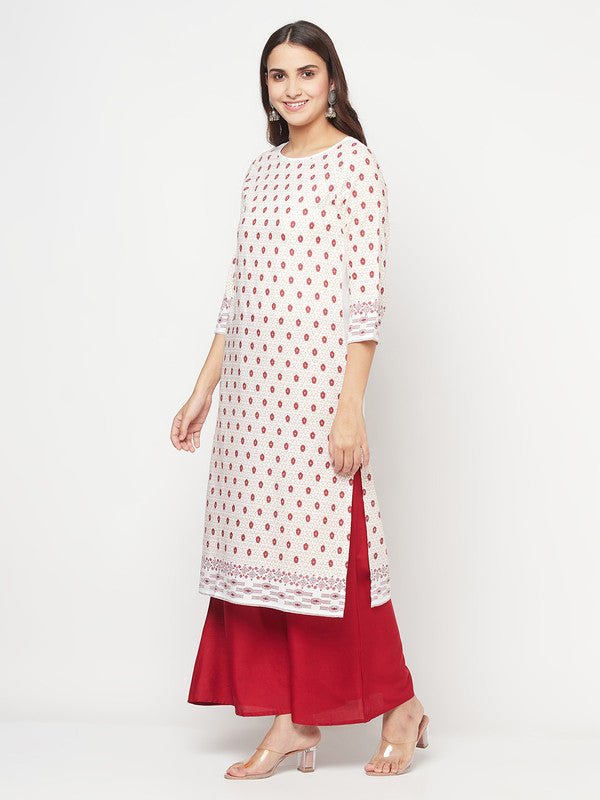 Aniyah Rayon Digital Screen Print White And Red Straight Kurta | Grab2Buy