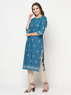 Aniyah Rayon Digital Screen Printed Blue Color Straight Kurta | Grab2Buy