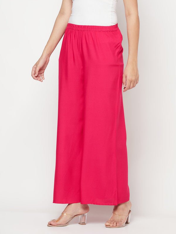 Aniyah Fuchsia Color Rayon Flared Slip-On Palazzo | Grab2Buy