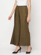 Aniyah Rayon Flared Slip-On Dark Green Palazzo | Grab2Buy