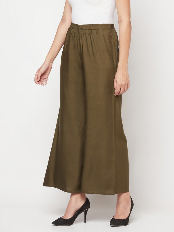 Aniyah Rayon Flared Slip-On Dark Green Palazzo | Grab2Buy