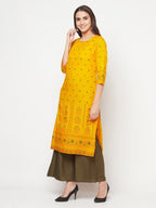 Aniyah Rayon Screen Print Mustard Straight Kurta | Grab2Buy