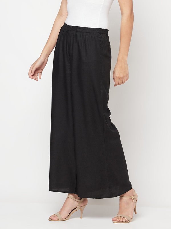 Aniyah Rayon Flared Slip-On Black Palazzo | Grab2Buy