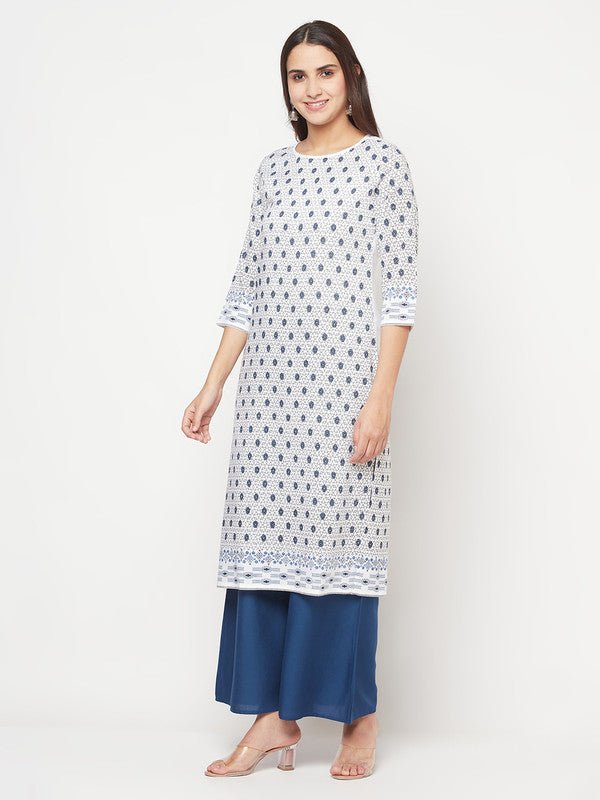 Aniyah Rayon Digital Screen Print White Straight Kurta | Grab2Buy