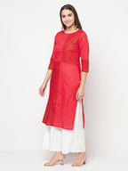 Aniyah Cotton Block Print Red Color Straight Kurta | Grab2Buy