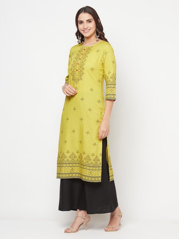 Aniyah Rayon Digital Screen Print Parrot Green Straight Kurta | Grab2Buy