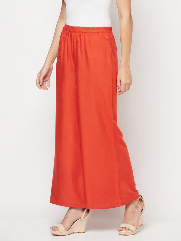Aniyah Rayon Flared Slip-On Rust Color Palazzo | Grab2Buy