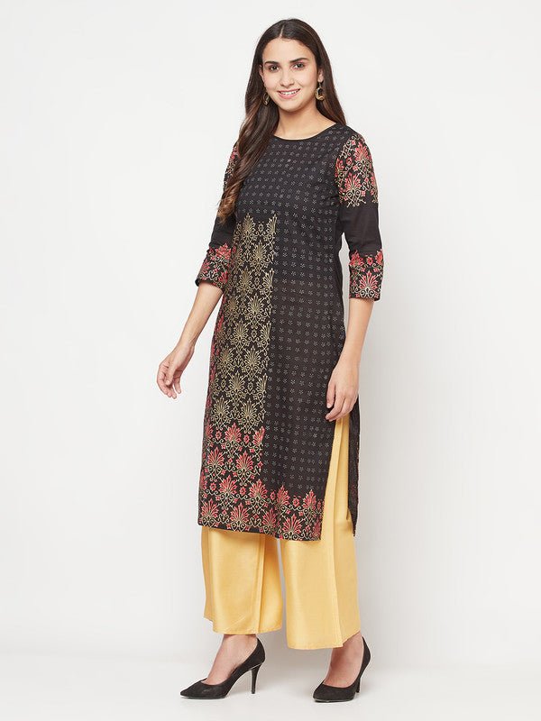 Aniyah Black Color Cotton Block Print Straight Kurta | Grab2Buy
