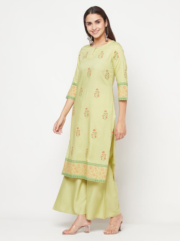 Aniyah Rayon Screen Print Pista Green Straight Kurta | Grab2Buy