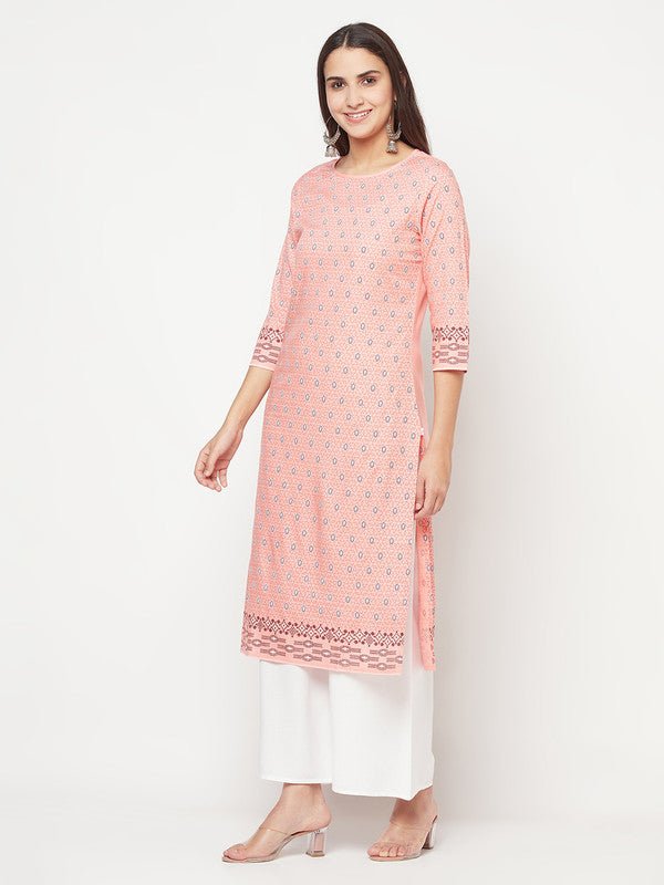 Aniyah Rayon Digital Screen Print Peach Color Straight Kurta | Grab2Buy