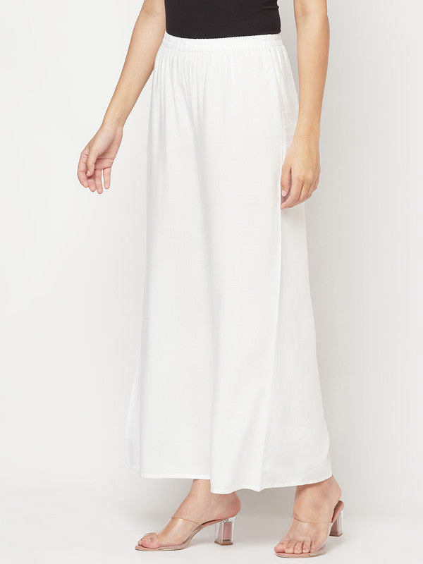 Indian Clothing Aniyah Rayon Flared Slip-On White Palazzo | Grab2Buy