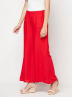 Aniyah Rayon Flared Slip-On Red Palazzo | Grab2Buy