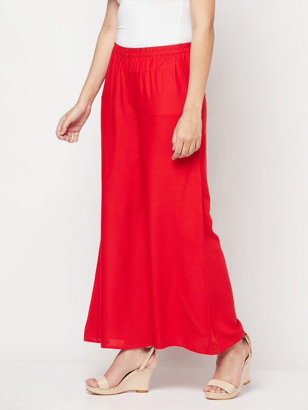 Aniyah Rayon Flared Slip-On Red Palazzo | Grab2Buy