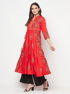 Aniyah Rayon Block Print Red Anarkali Kurta | Grab2Buy