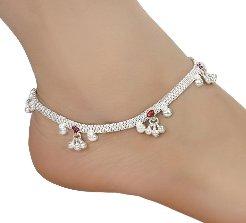 AanyaCentric Silver Plated White Metal Payal Indian Traditional Ethnic Fashion Imitation Jewellery Foot Chain | Grab2Buy