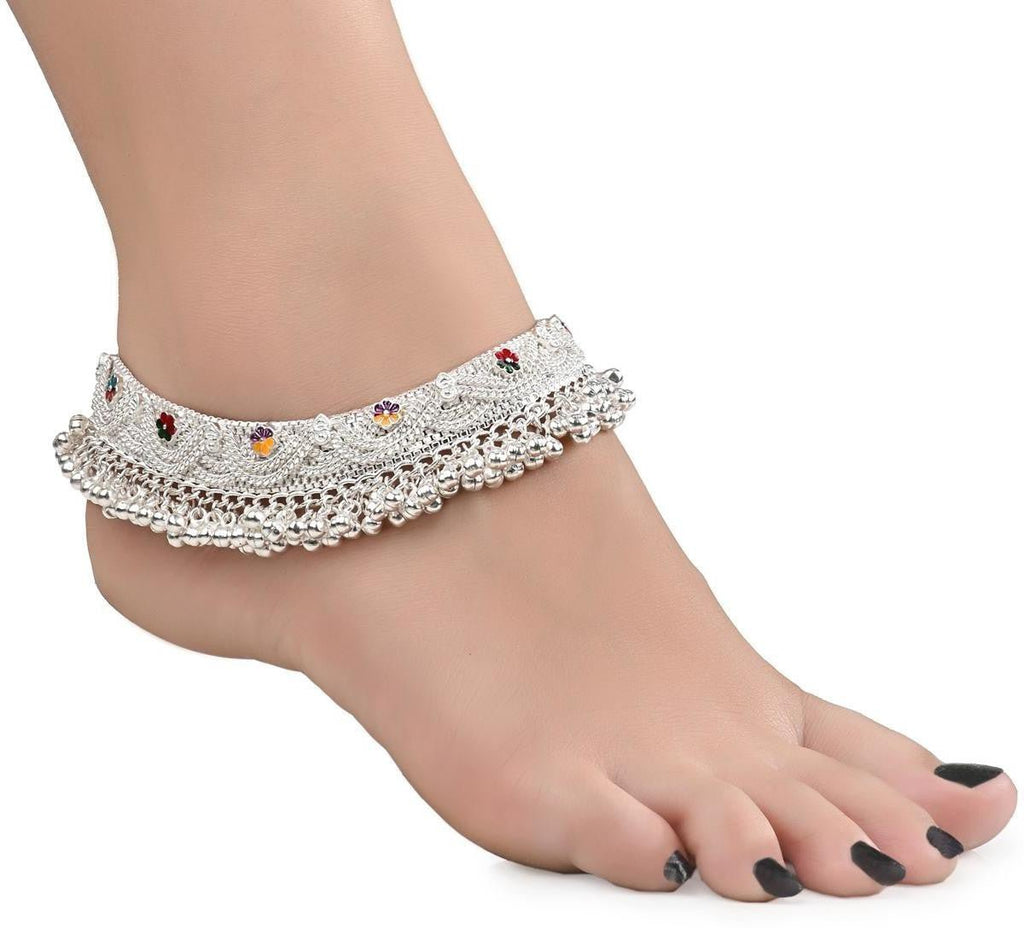 AanyaCentric Silver Plated White Metal Payal Indian Traditional Ethnic Fashion Imitation Jewellery Foot Chain | Grab2Buy