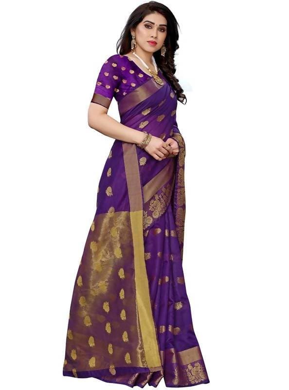 Vamika Banarasi Jacquard Weaving Violet Saree (Shining Violet) | Grab2Buy