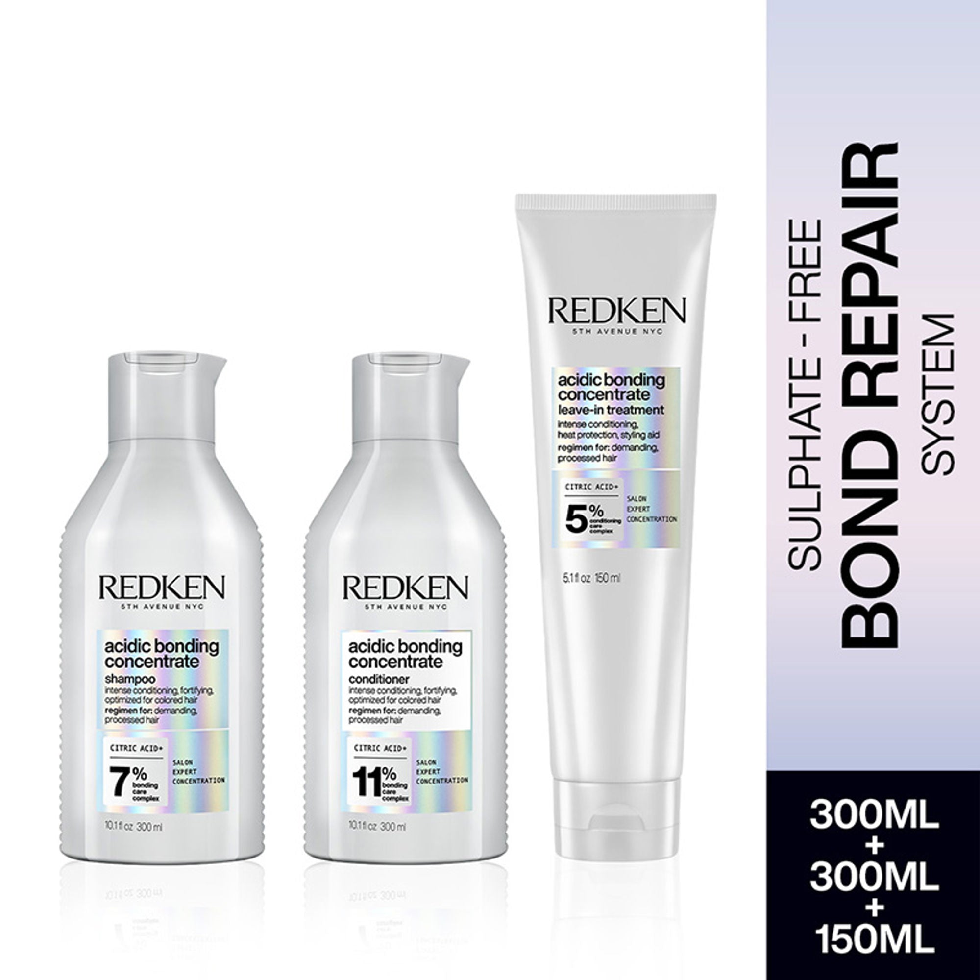 Redken Damaged Hair Combo - Acidic Bonding Concentrate Shampoo, Conditioner & Leave-In Treatment | Grab2Buy
