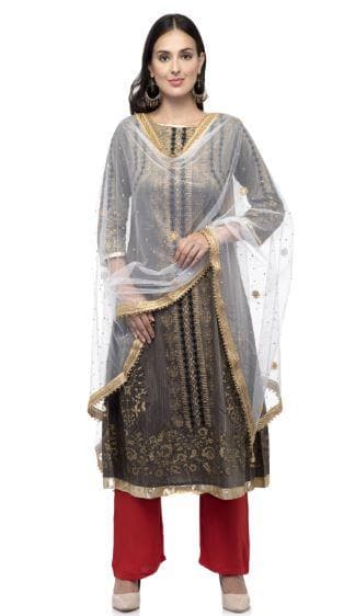 A R Silk Women's Net Net Chandna Handwork With Moti Laish Cream Fancy Dupatta | Grab2Buy