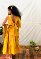 ArthLife Owl Embroidery Mustard Yellow Ghagara Dress | Grab2Buy