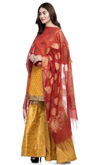 A R Silk Women's Chanderi Zari Embroidery Red Fancy Dupatta | Grab2Buy