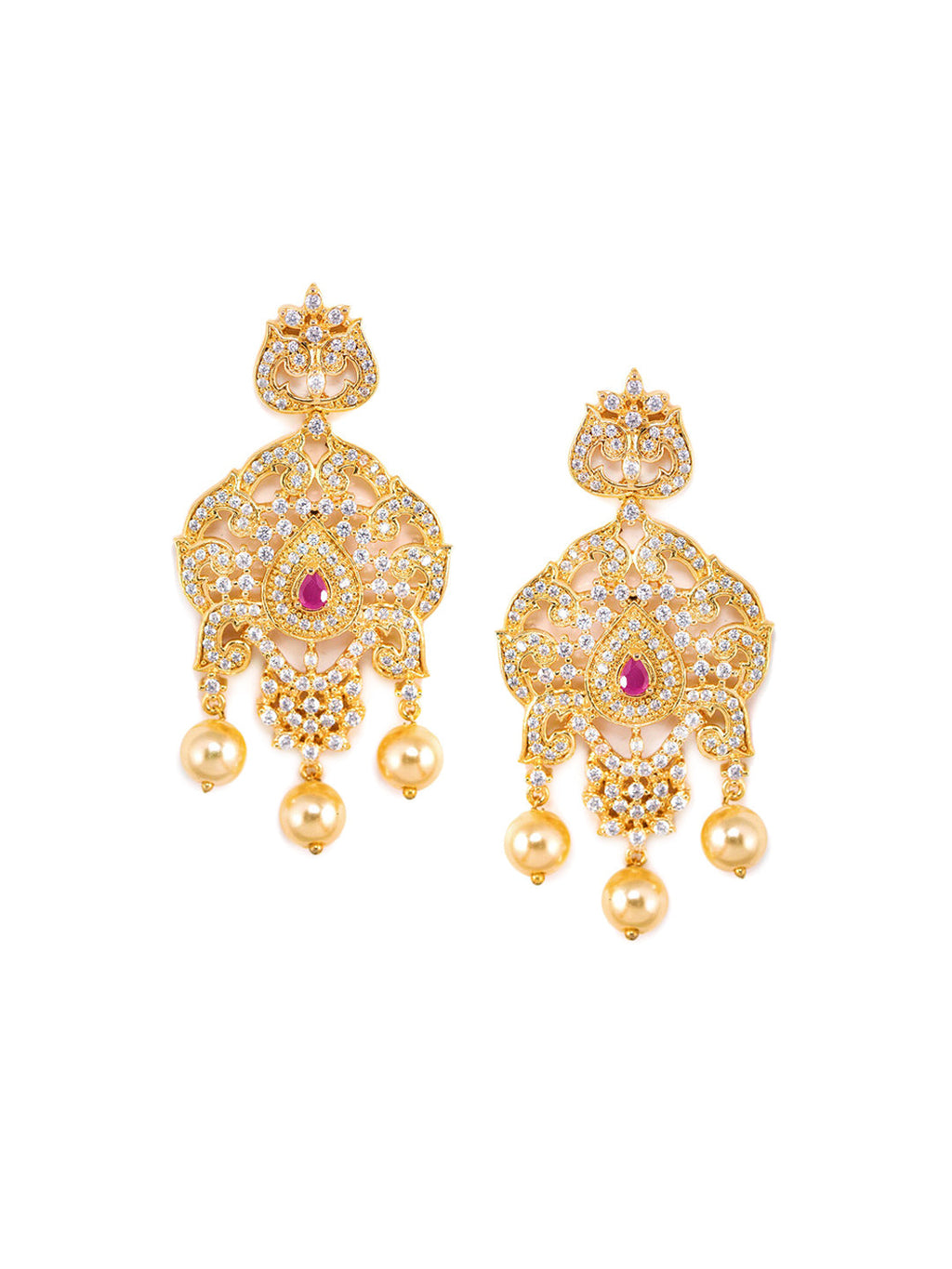 Saraf RS Jewellery Gold-Polished White & Magenta American Diamond Studded Jewellery Set | Grab2Buy