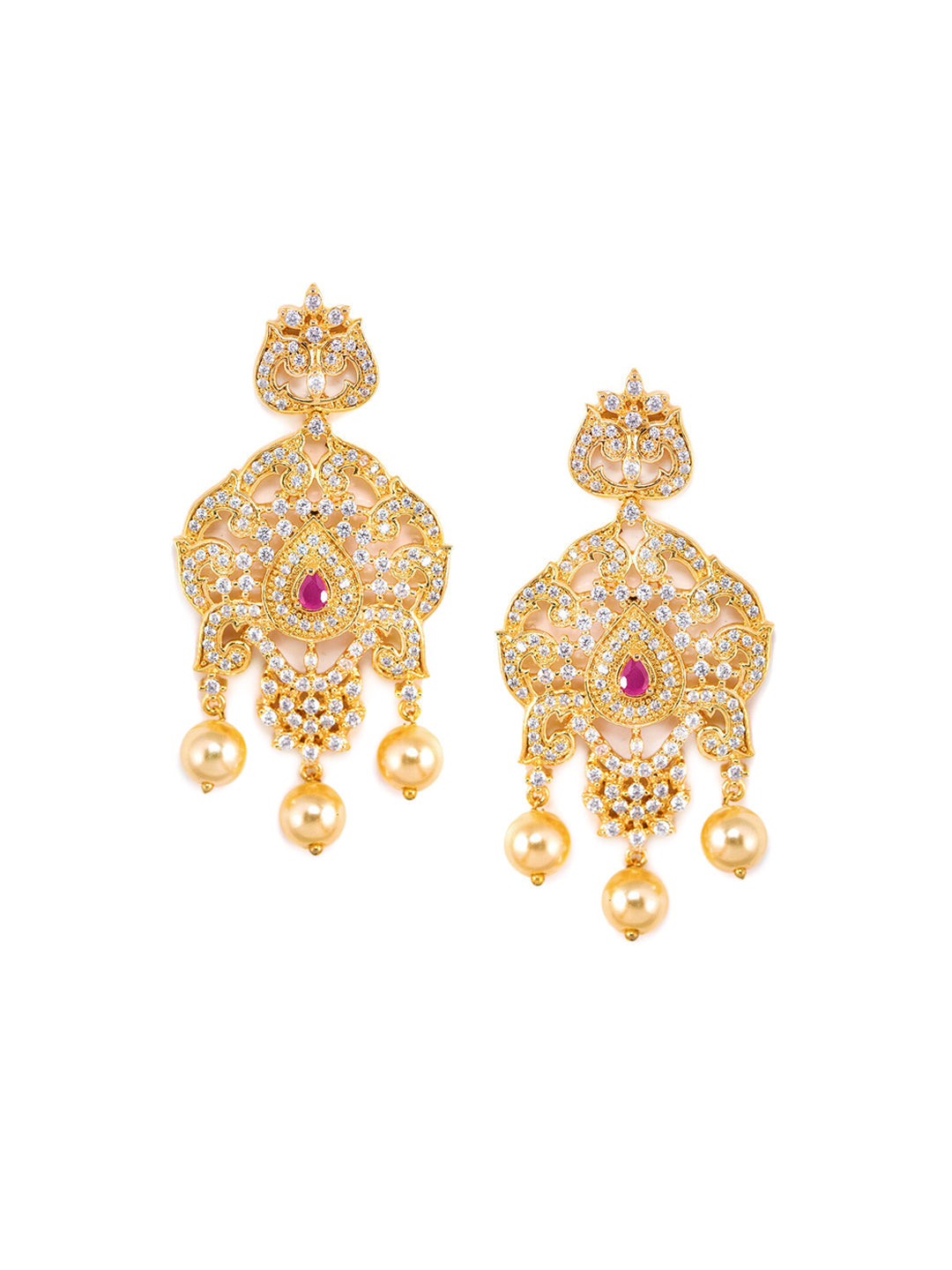 Saraf RS Jewellery Gold-Polished White & Magenta American Diamond Studded Jewellery Set | Grab2Buy